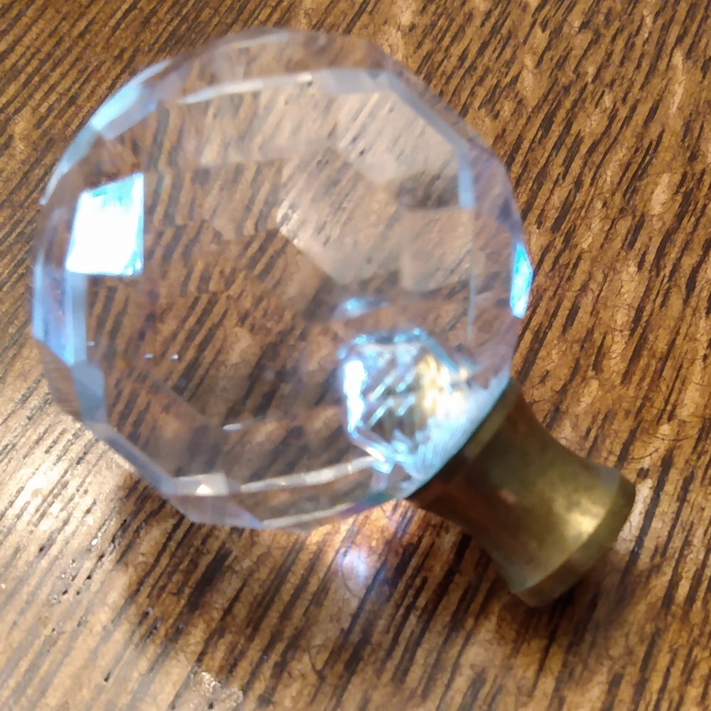 Vintage Cut Glass Drawer/Cabinet Door Knob on Brass Base